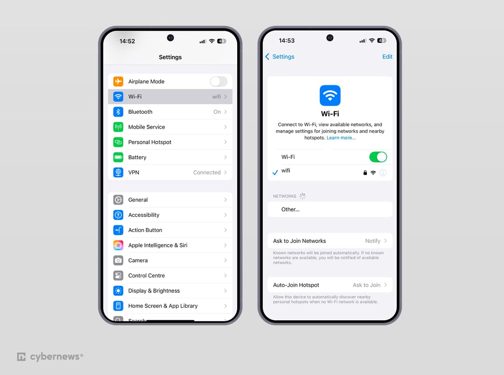 Wi-Fi settings on iOS