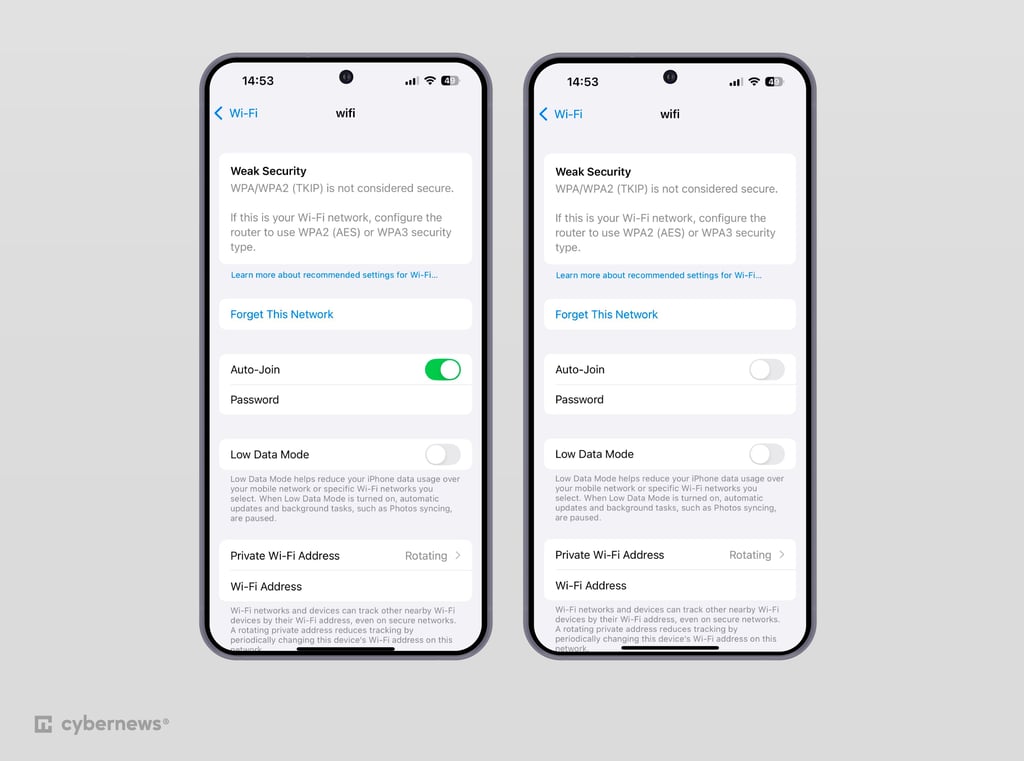 Wi-Fi iOS settings