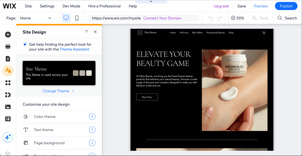 Wix Site Design editor