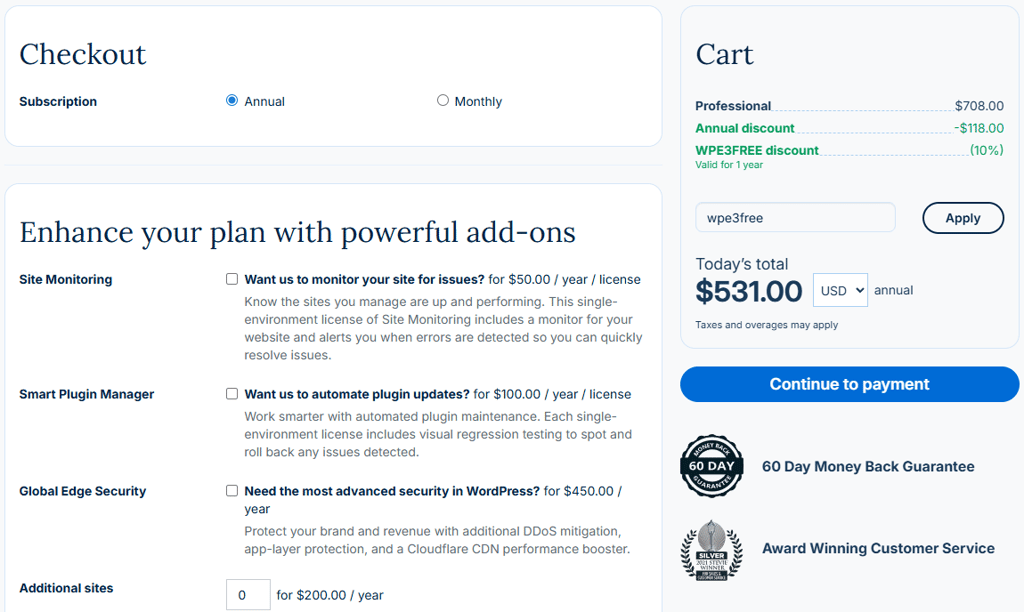 WP Engine checkout page