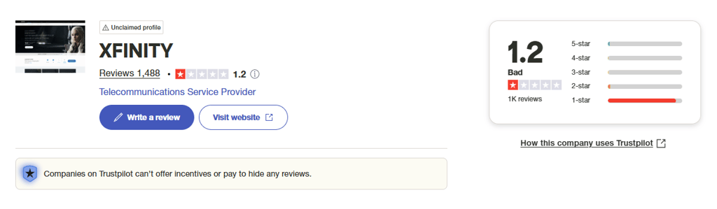 xfinity trustpilot page