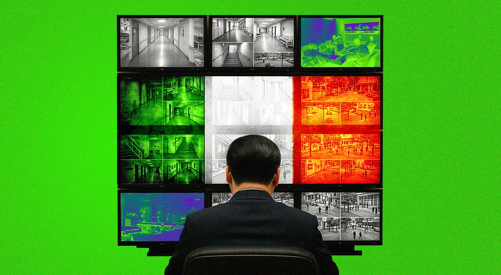 xi jinping china monitors, irish flag, coridors, hospitals, man in black suit