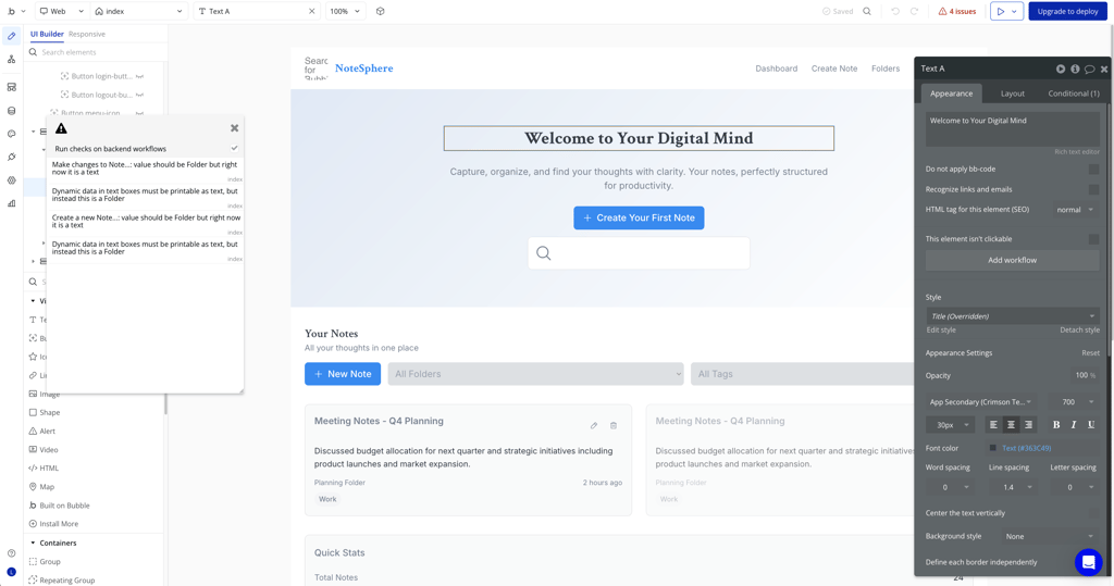 Crafting a note-taking app with Bubble