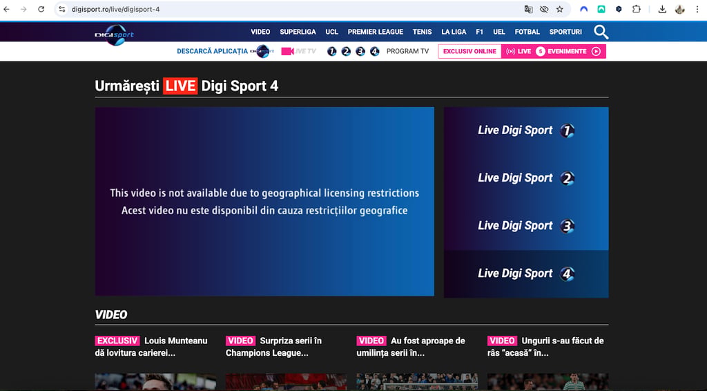 Digi Sport 4 geoblock error