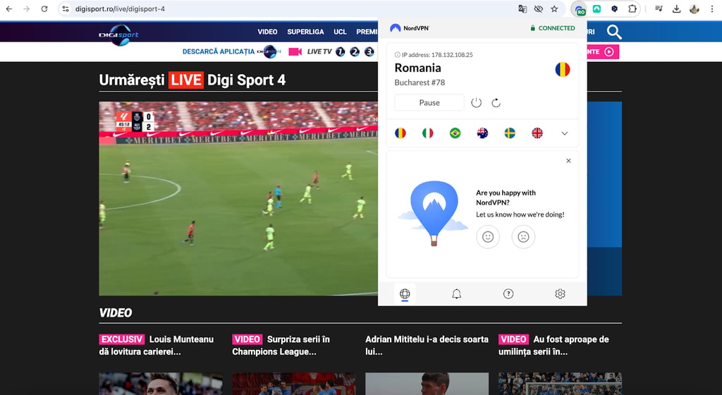 Digi Sport 4 streaming with NordVPN