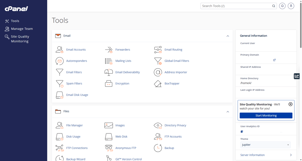 HostGator’s cPanel dashboard