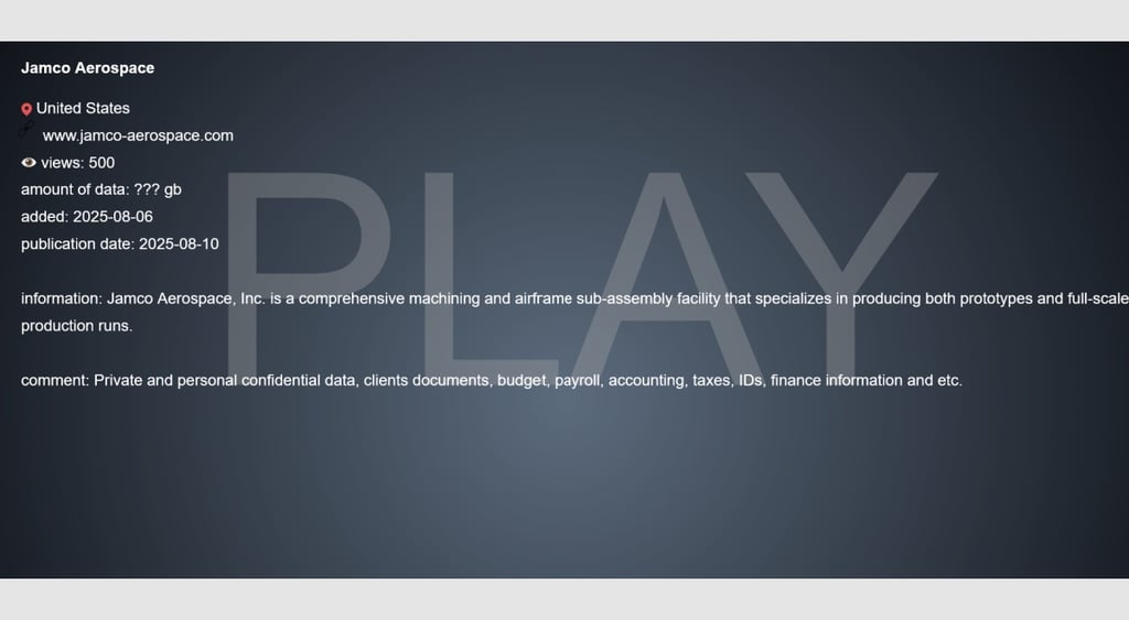 Play Jamco Aerospace ransomare attack leak site 1