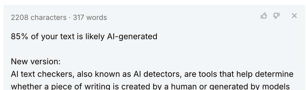 Ahrefs test results after paraphrasing the text using AI