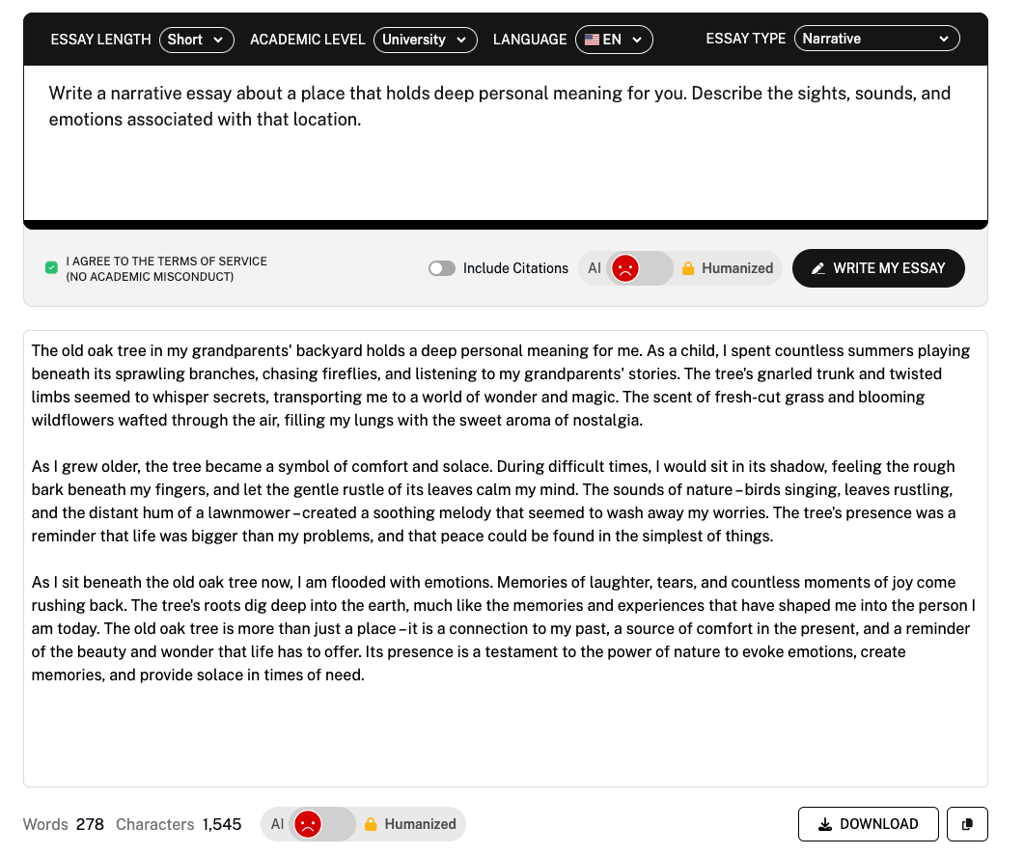 AI Essay Writer writing a narrative essay