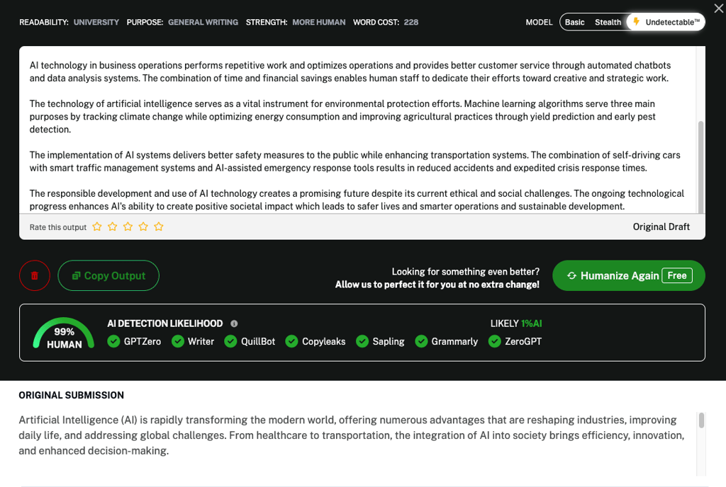 AI Humanizer humanizing the AI-generated text