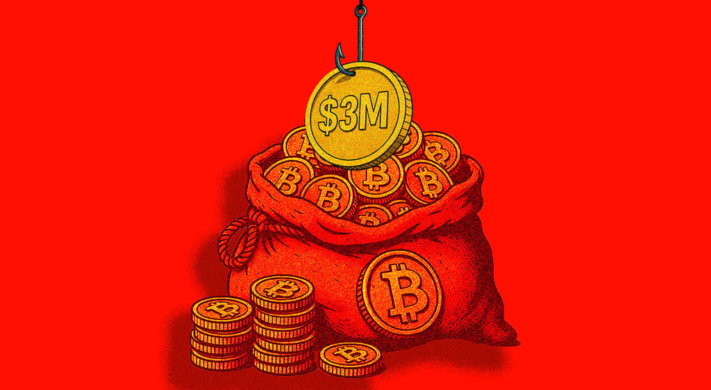bag crypto coins three million phshing fishing hook