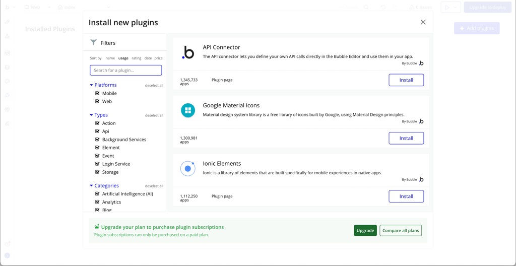 Plugs and add-ons available for Bubble