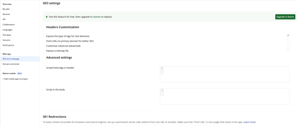 Bubble SEO settings
