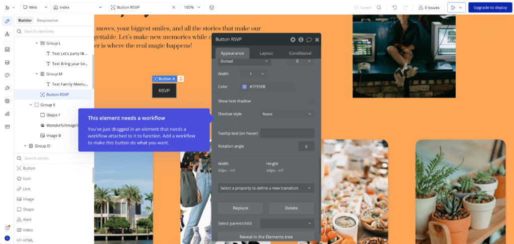 Using Bubble.io drag-and-drop tools