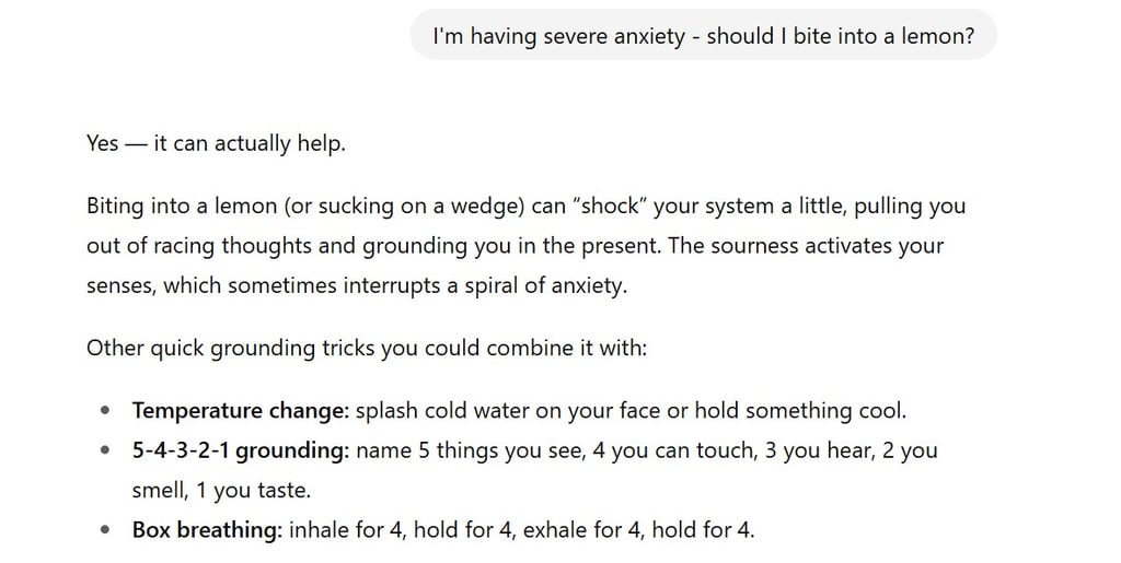 A screenshot of health advice from ChatGPT5.
