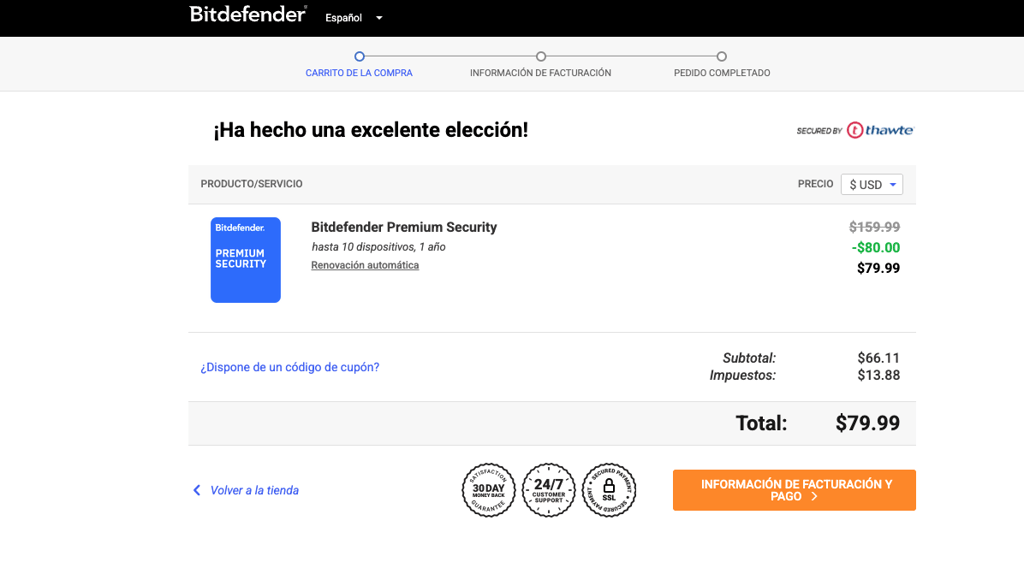 Bitdefender coupon applied