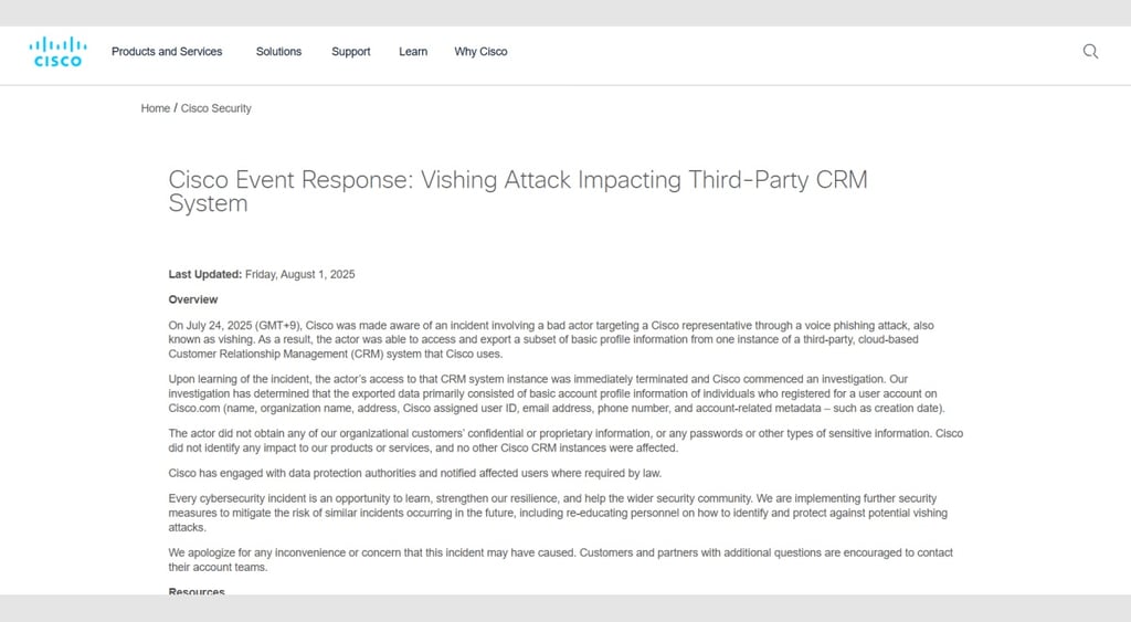 Cisco salesforce vishing notice