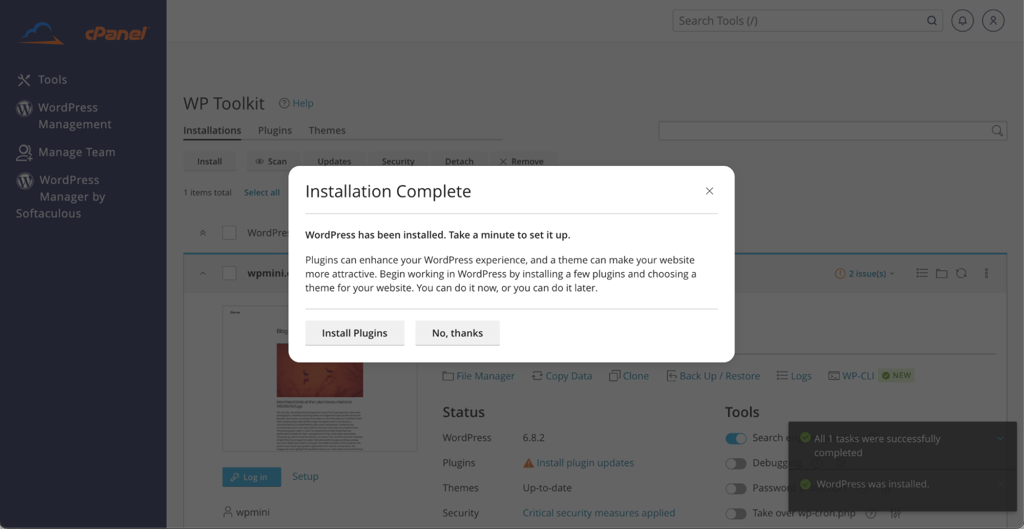 CLDY WordPress hosting setup process completion