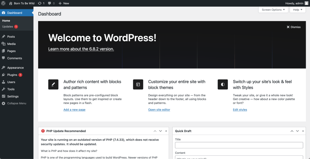 CLDY WordPress dashboard