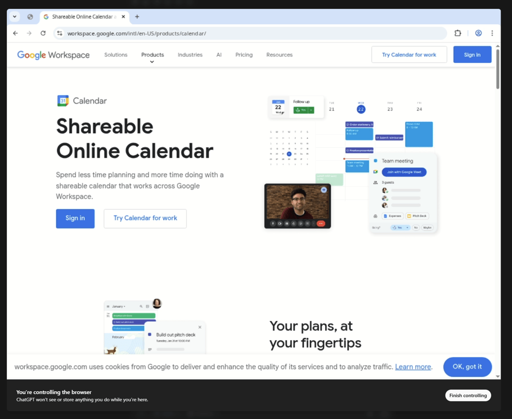 ChatGPT agent booking a meeting time