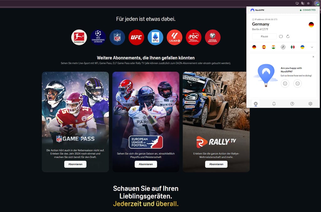 dazn with nordvpn german server