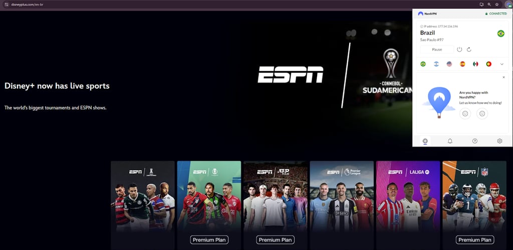 disney plus nordvpn brazil server