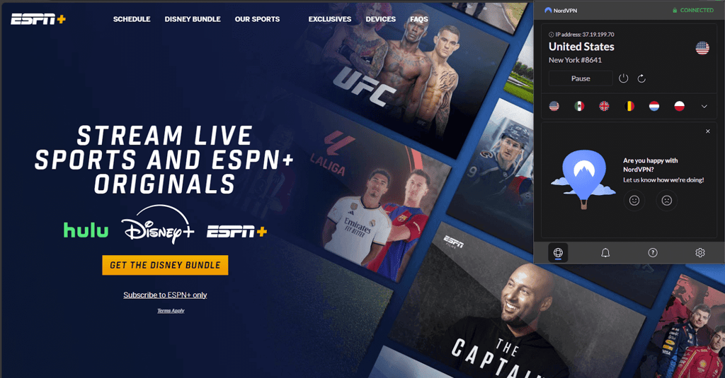 espn plus with nordvpn server
