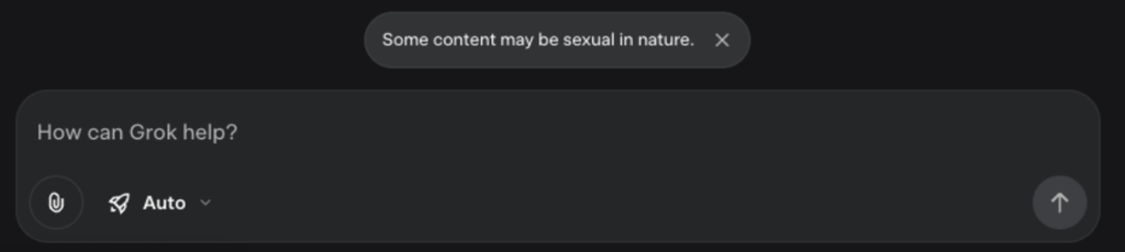 Warning of explicit content on Grok 4