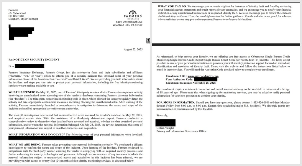 Farmers breach notification