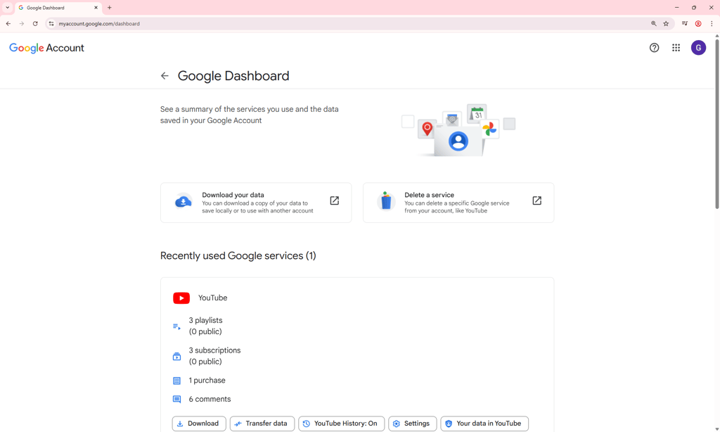 Google dashboard account