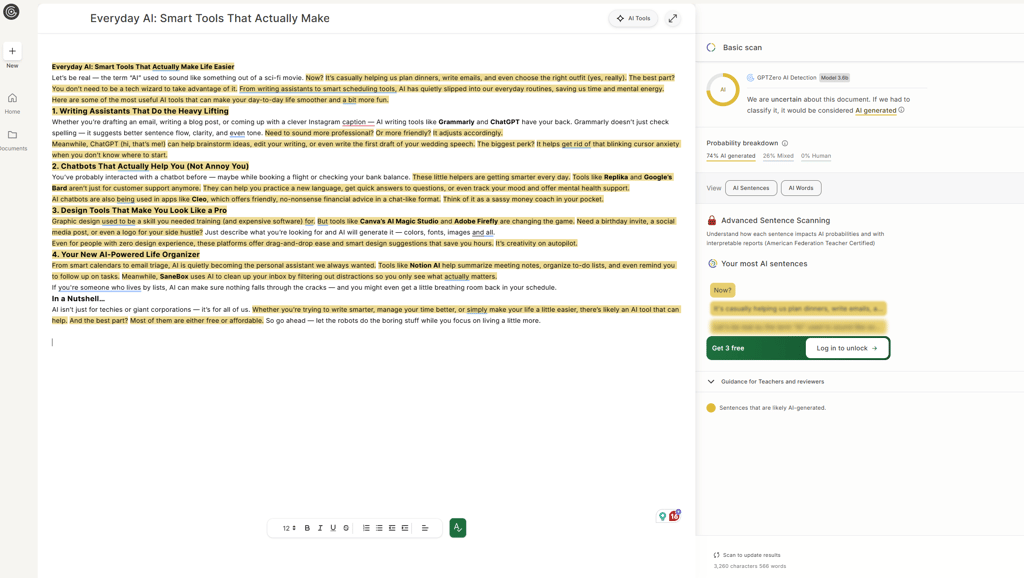 Gptzero interface