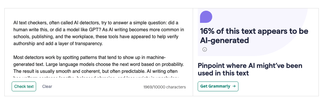 Grammarly test result after adjusting grammar and punctuation using AI