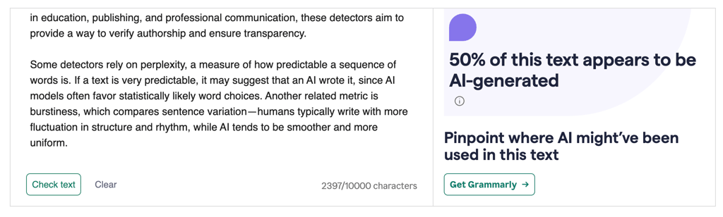 Grammarly test results after reordering information