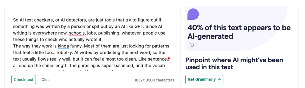 Grammarly test results after changing the style to casual using AI