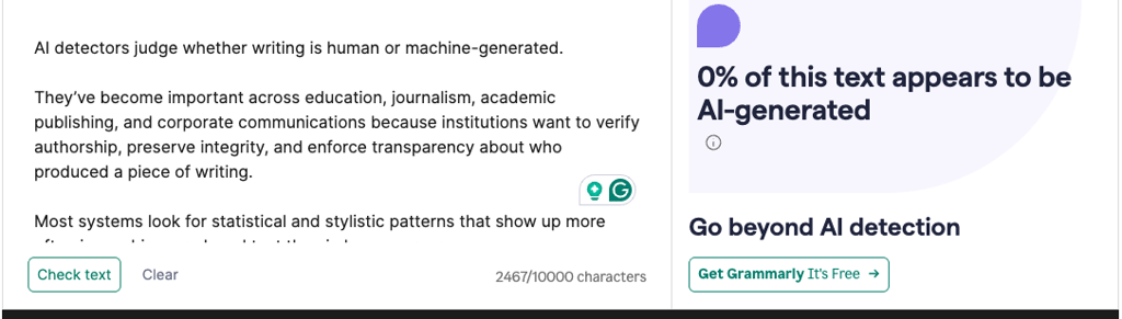 Grammarly test results after content expansion/shortening