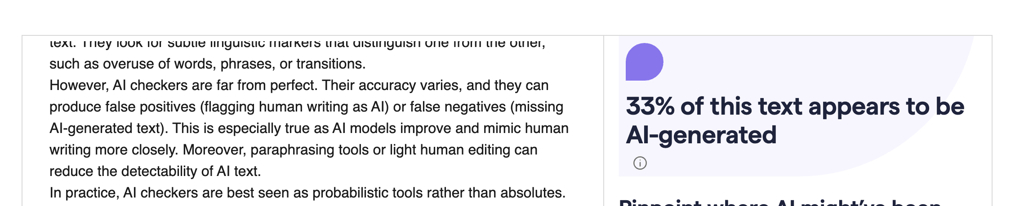 Grammarly test results after random text changes by a human