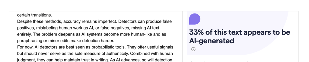 Grammarly test results after paraphrasing the text using AI