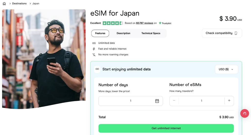 Holafly eSIM pricing Japan