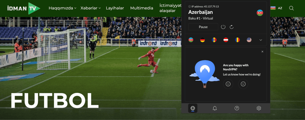 IdmanTV connected to NordVPN