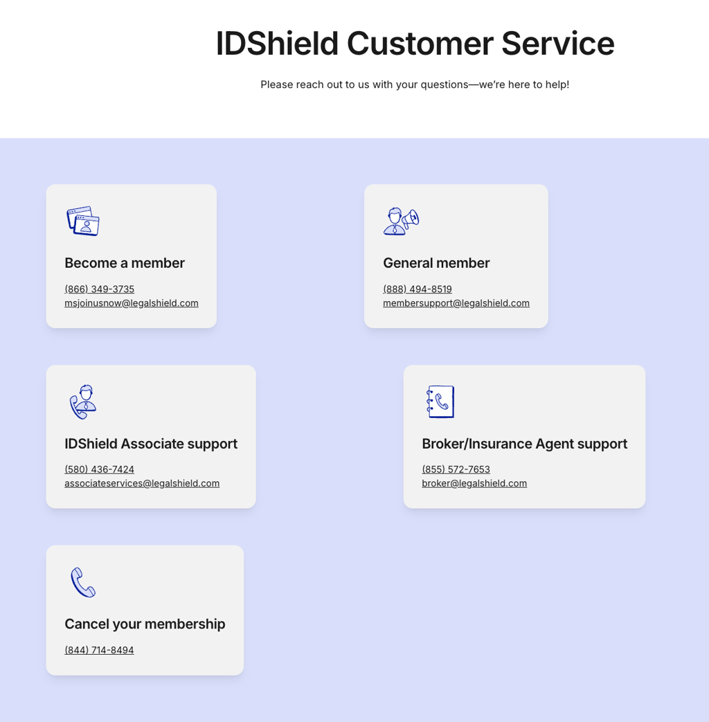 Ways to contact IDShield customer service