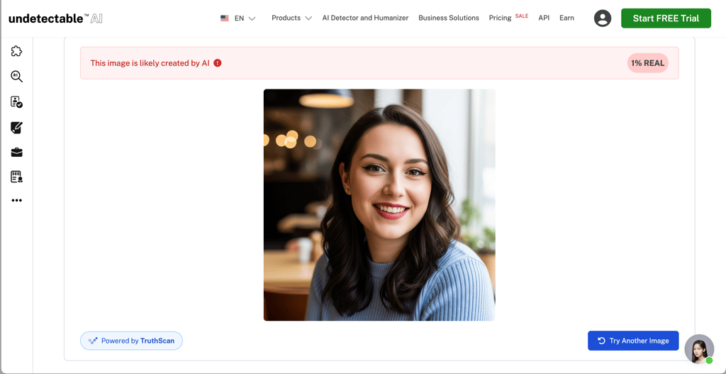 AI Image Detector successfully recognized a photograph generated by AI