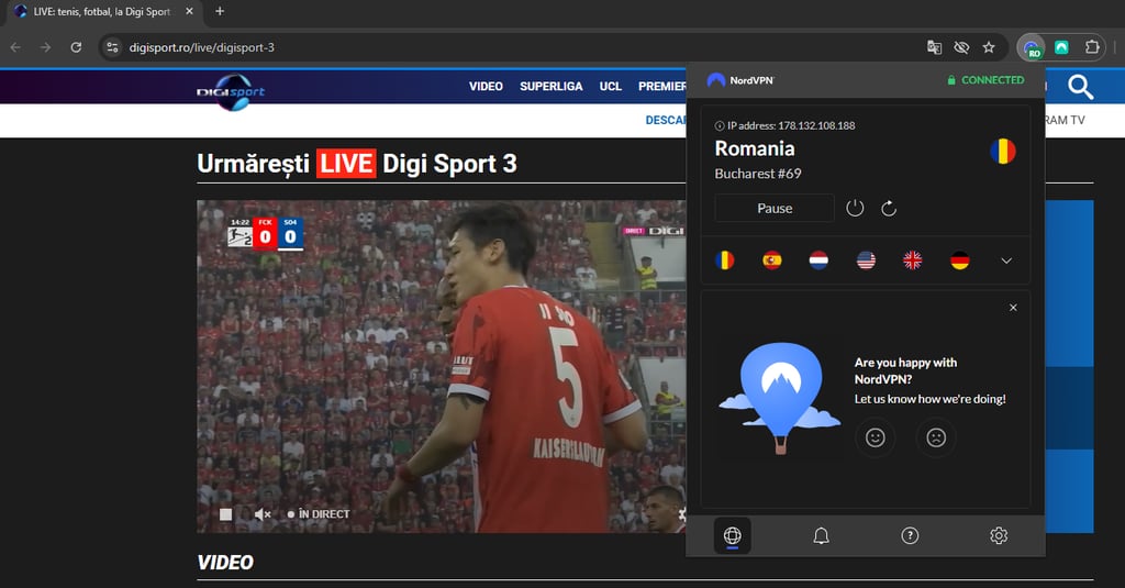 Digisport3 unblocked with NordVPN