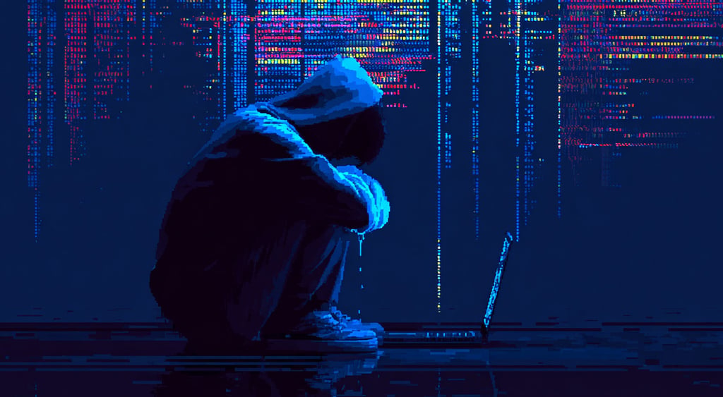 Person lamenting data leak near a server