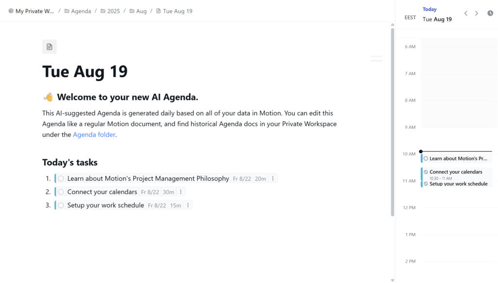 The AI agenda interface
