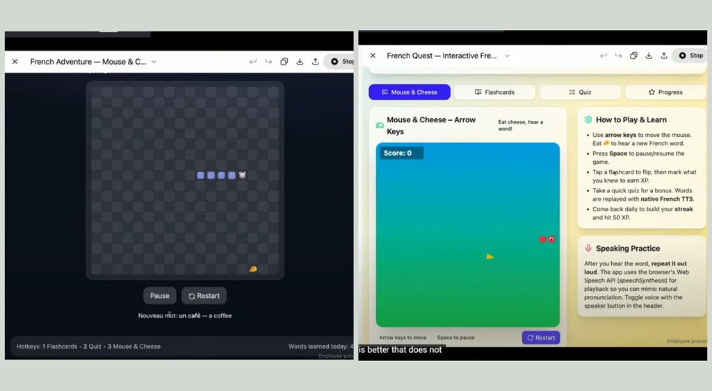 GPT-5 French Learning app mouse game