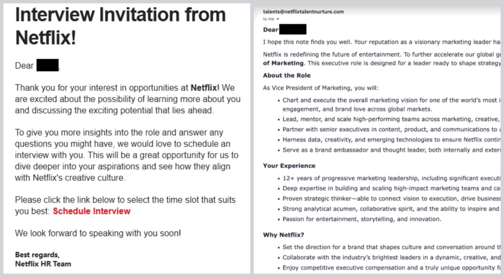 Netflix job scam phishing campaign email