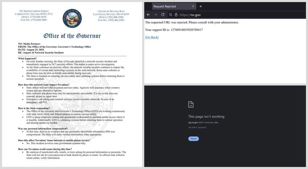 Nevada state network security incident