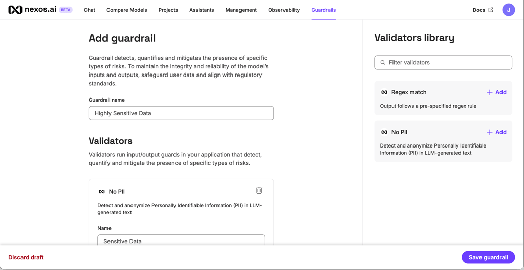 nexos.ai setting guardrail