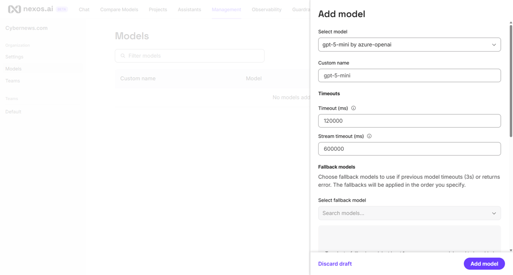 nexos.ai workspace models