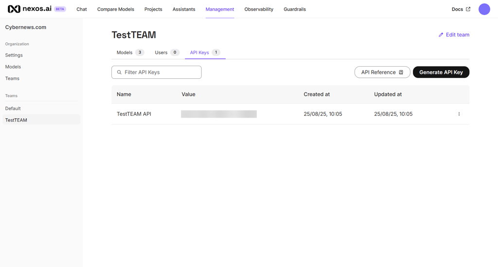 API Keys in nexos.ai
